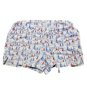 Vineyard Vines Swim Trunks Mens Small Red Blue Sailboat Print Performance Shorts
